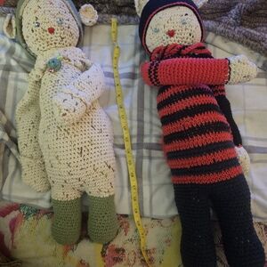 Handmade Crochet Dolls Set - Cream and Red